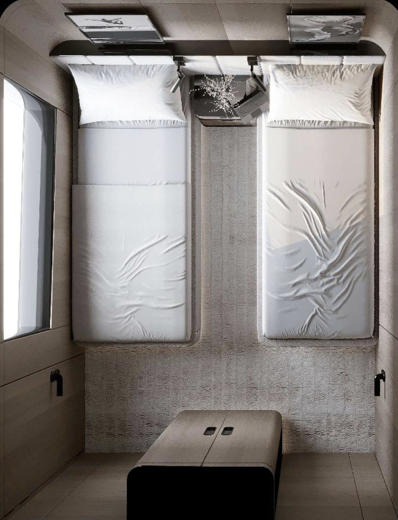 Twin stateroom aerial view