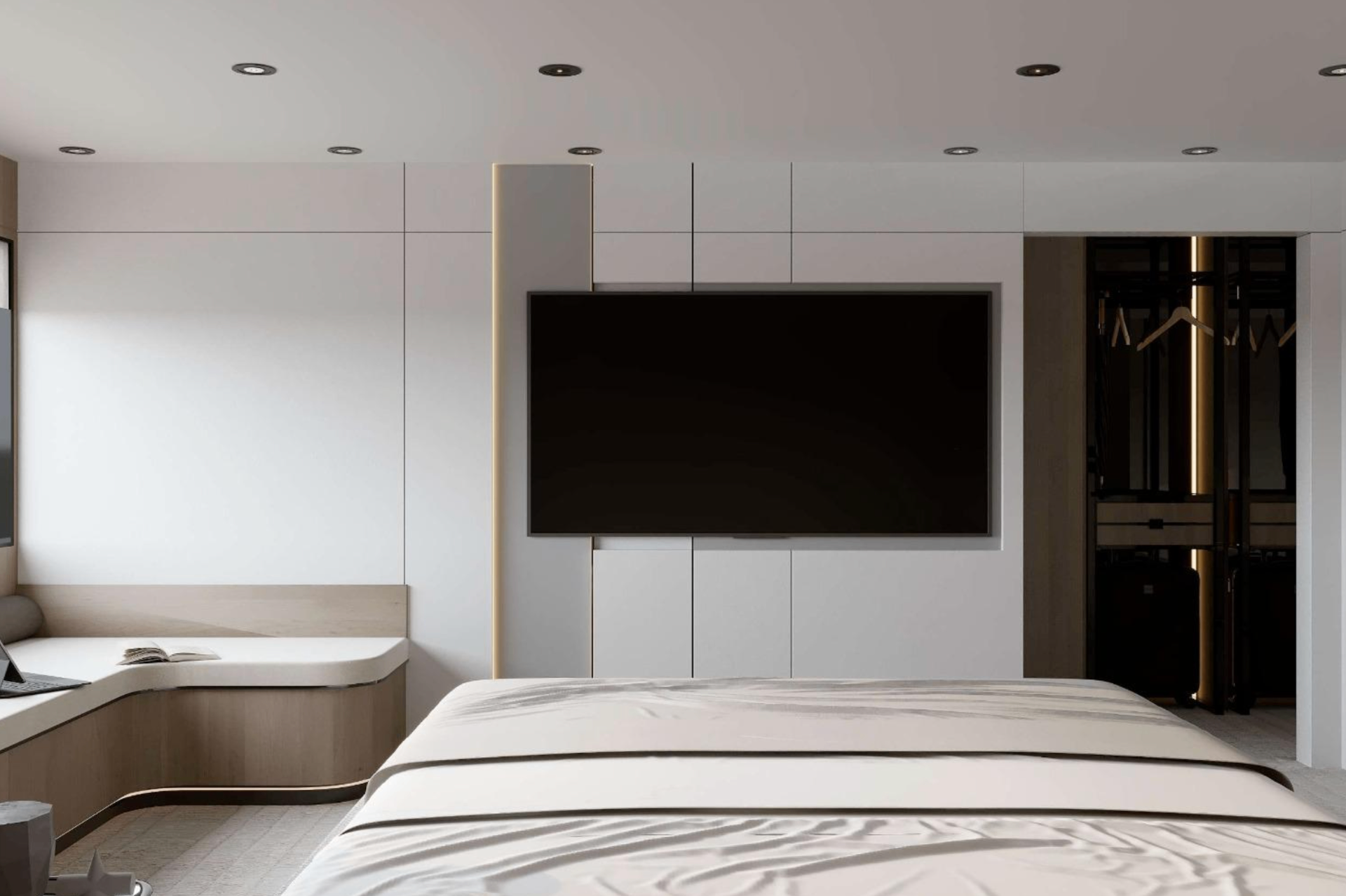 Master suite media wall