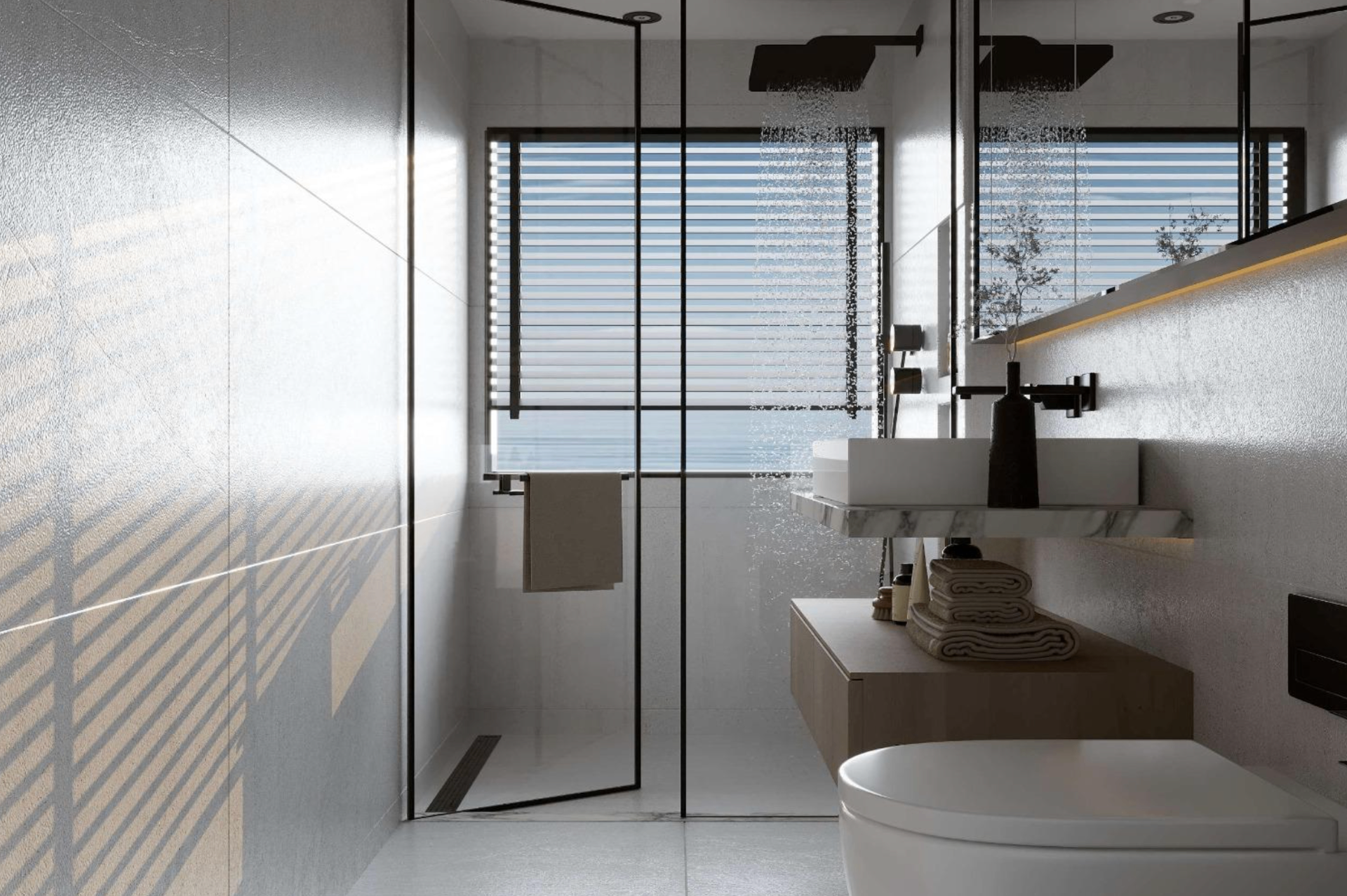 Ensuite shower wide view