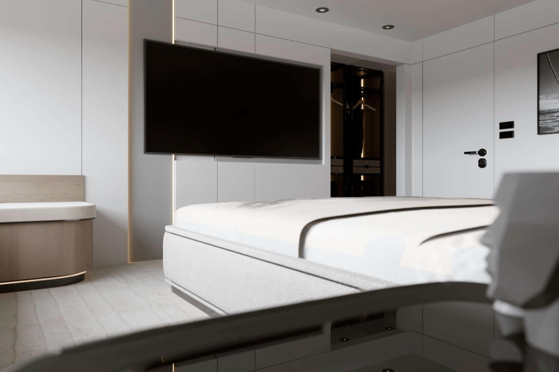 Master suite media wall angle