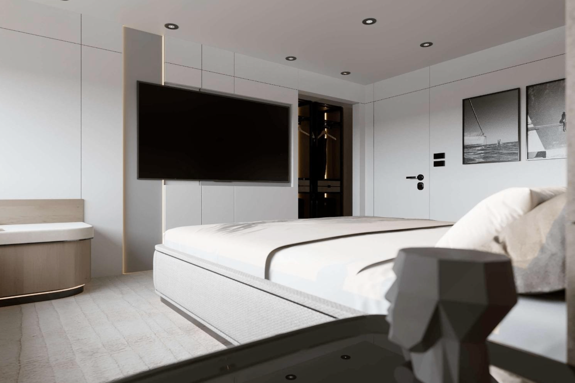 Master suite with framed art