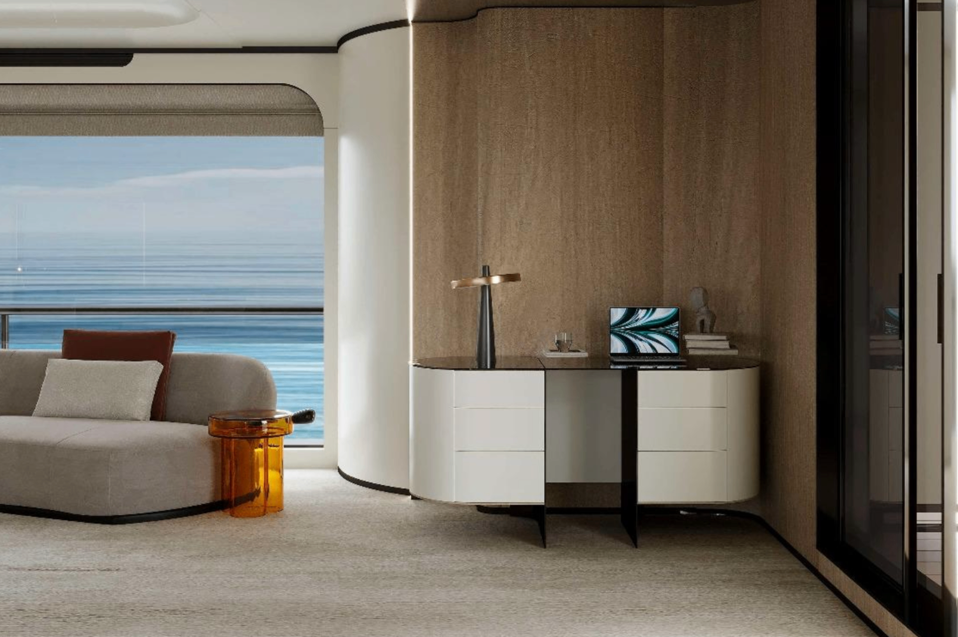 Stateroom desk and ocean view